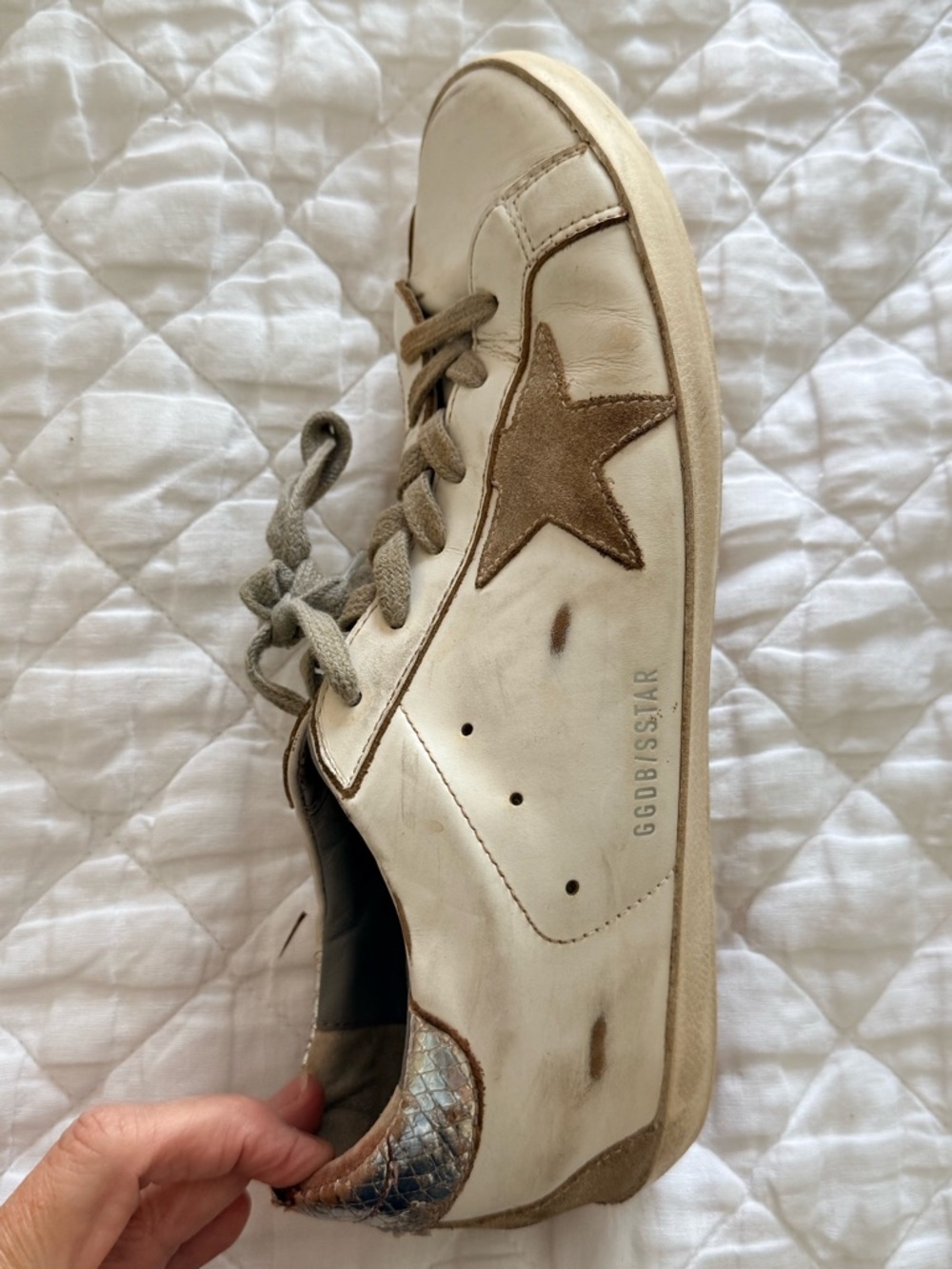 Golden Goose Superstar Sneakers White Taupe Star Distressed Leather 41 Italy - Picture 13 of 15